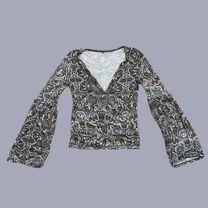 Long sleeve v neck cross top with flared sleeves